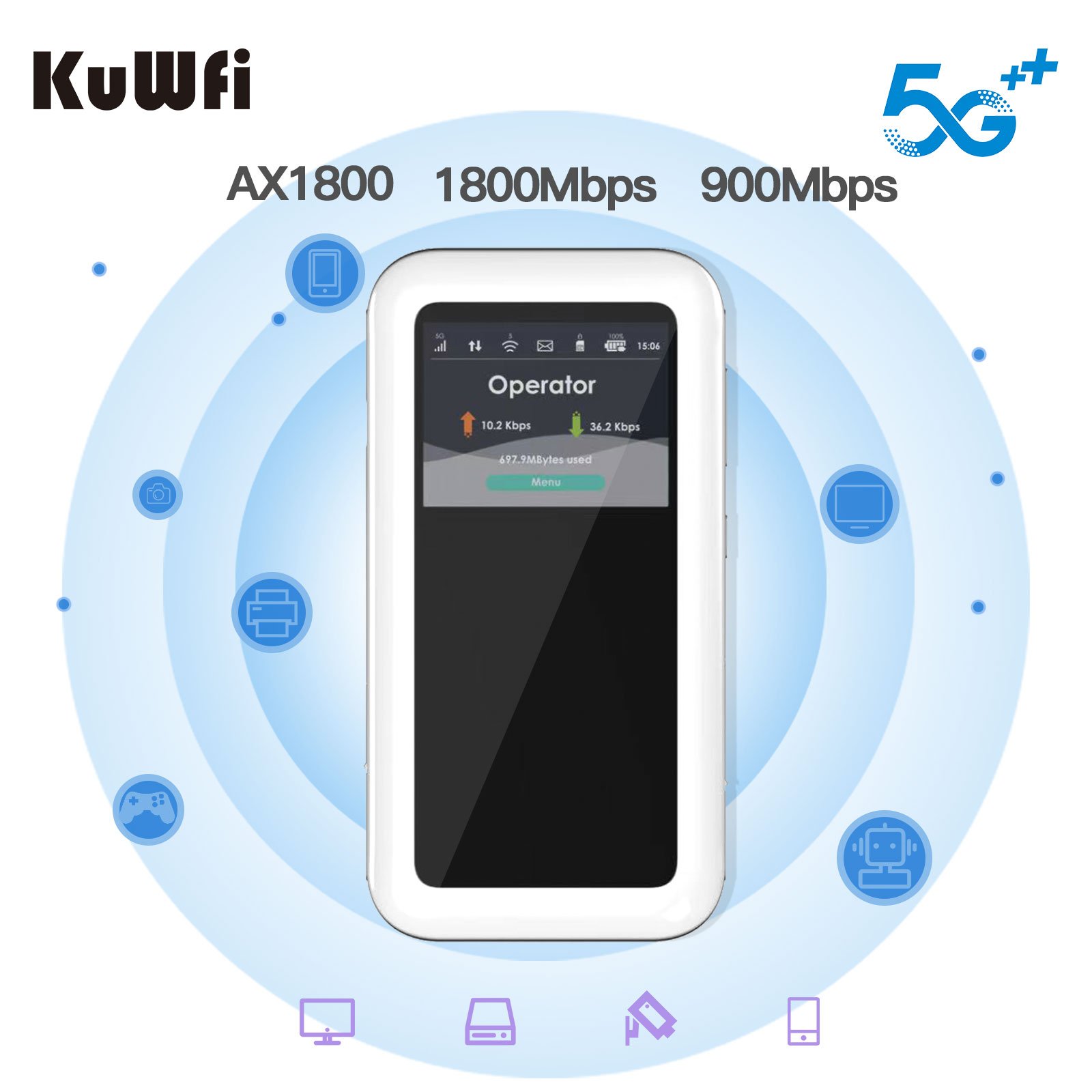 KuWFi M46-e AX1800 5G E-Sim Portable Router 1800 Mbps Speed High Performance Mobile 4500 Mah Battery 5G Mini Wifi Router